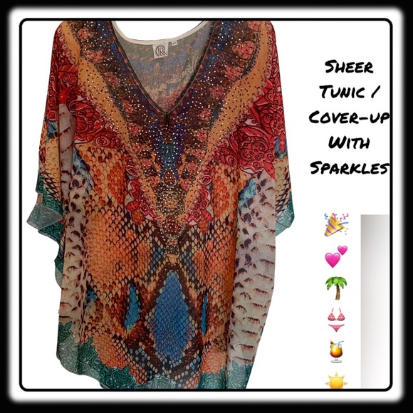 NWT crystal-embellished sheer tunic, wrap or swim coverup one size - Picture 1 of 10